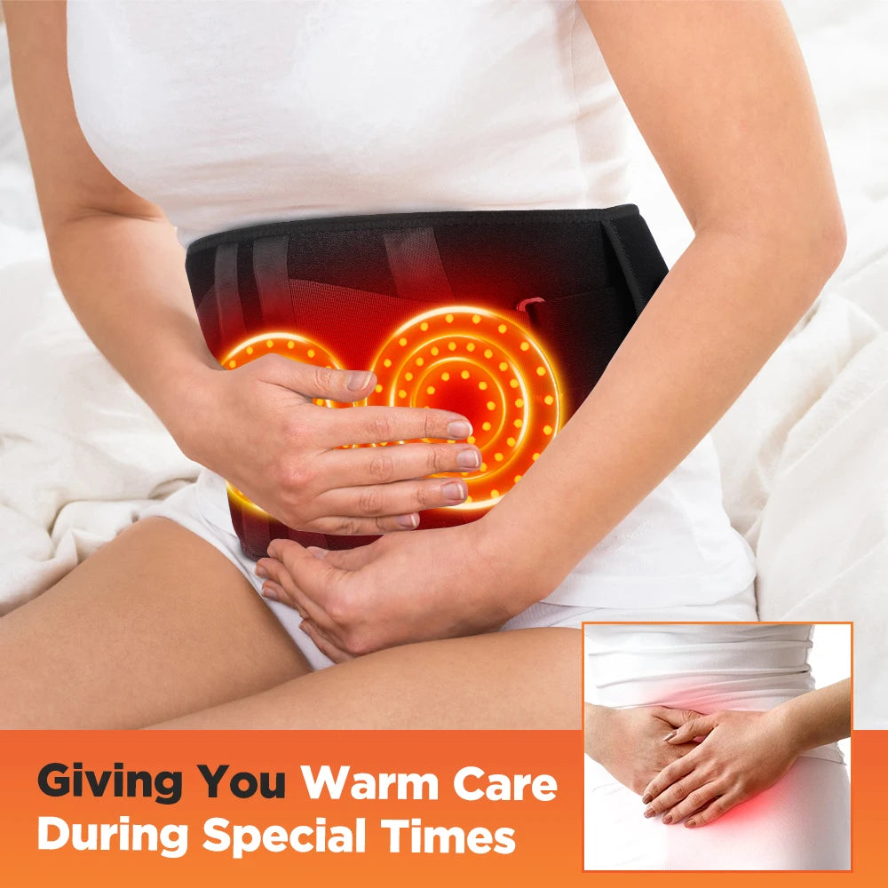 Cordless Heated Massage Pad Red Light Massage Waist Belt 102 Red Light Beads Hot Compress Vibration Relieve Fatigue Relax Muscle