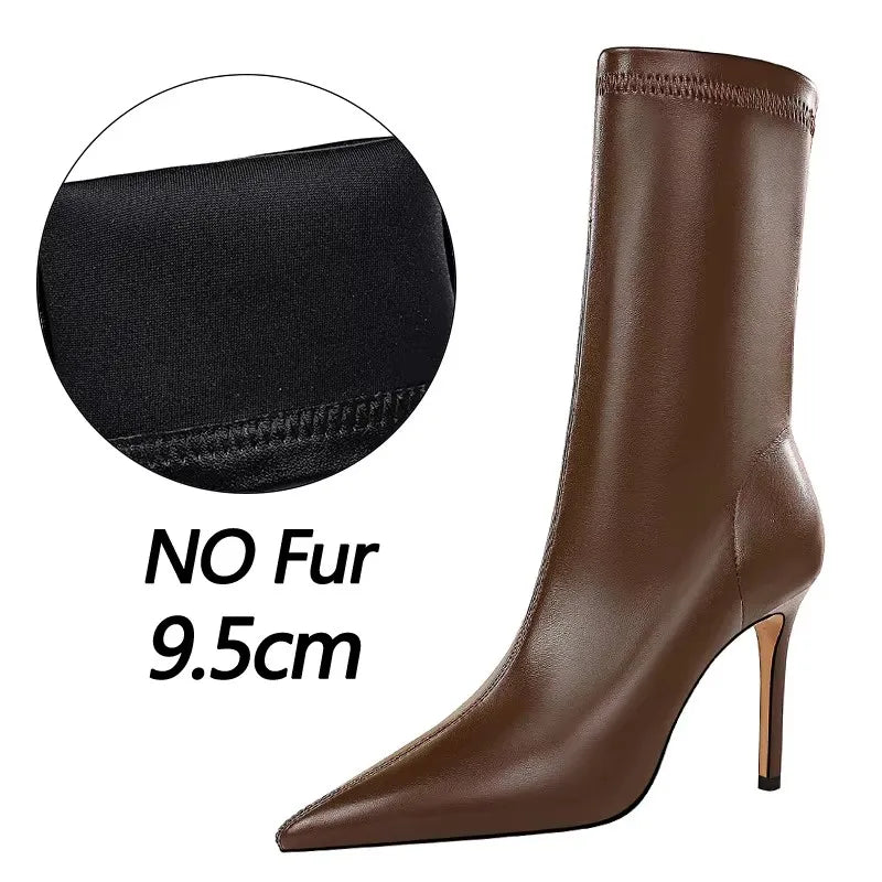 BIGTREE Shoes Pu Leather Boots Women Ankle Boots Sexy High-heel Boots Autumn Winter Shoes Short Boots Plus Size 43 Women Heels
