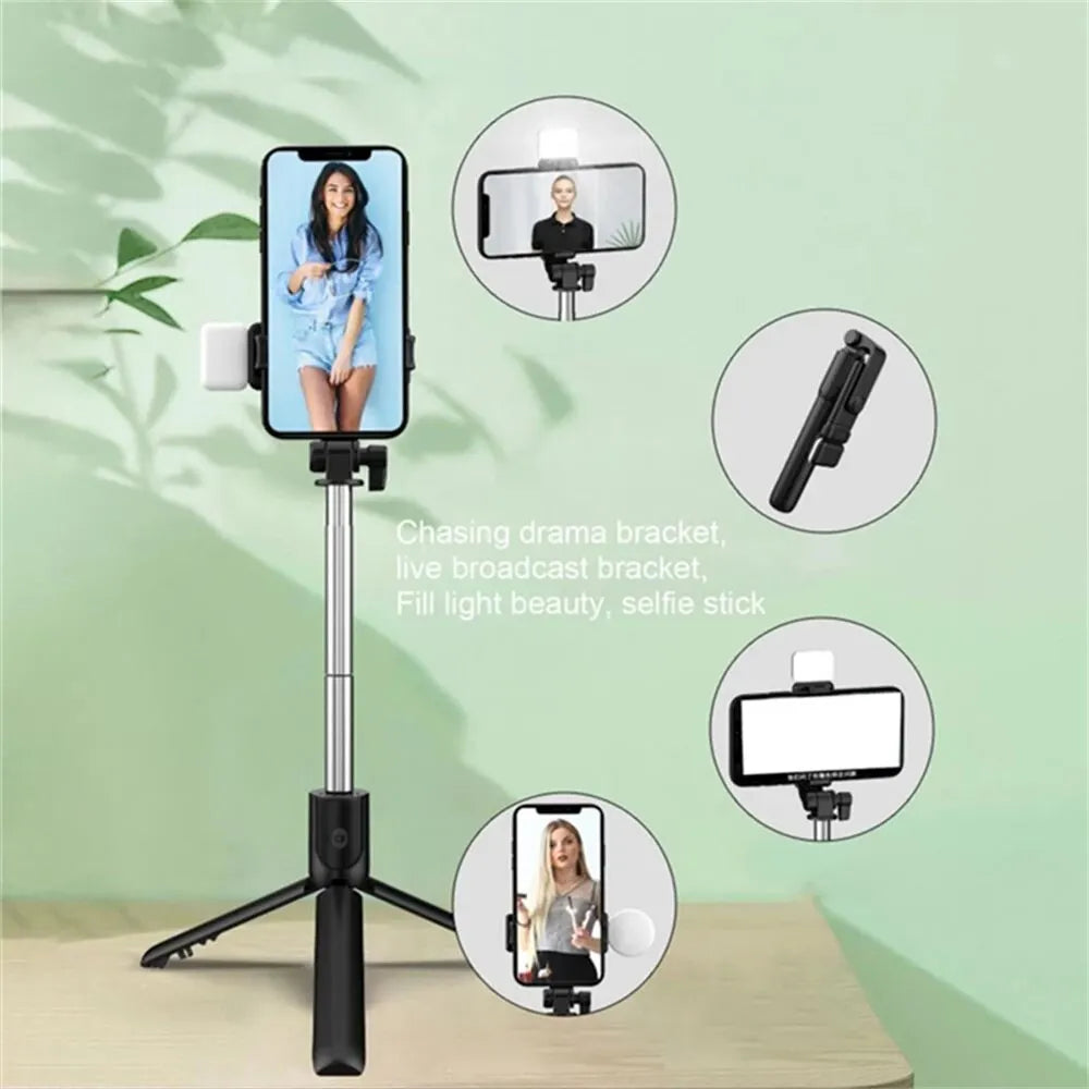 Wireless Selfie Stick Phone Holder Retractable Multifunctional 74cm Mini Tripod With LED Selfie Light & Bluetooth Remote Shutter