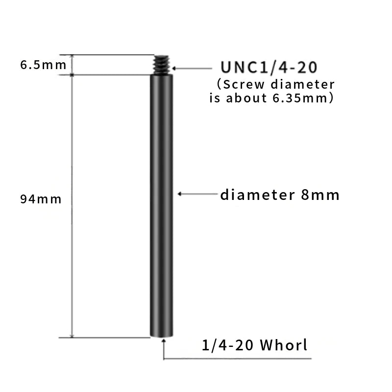 24mm/44mm/70mm/94mm Extension Rod 1/4" Female Bottom 1/4" Male Top Poles Tripods Extenders for Tripods, Motorcycle Stand