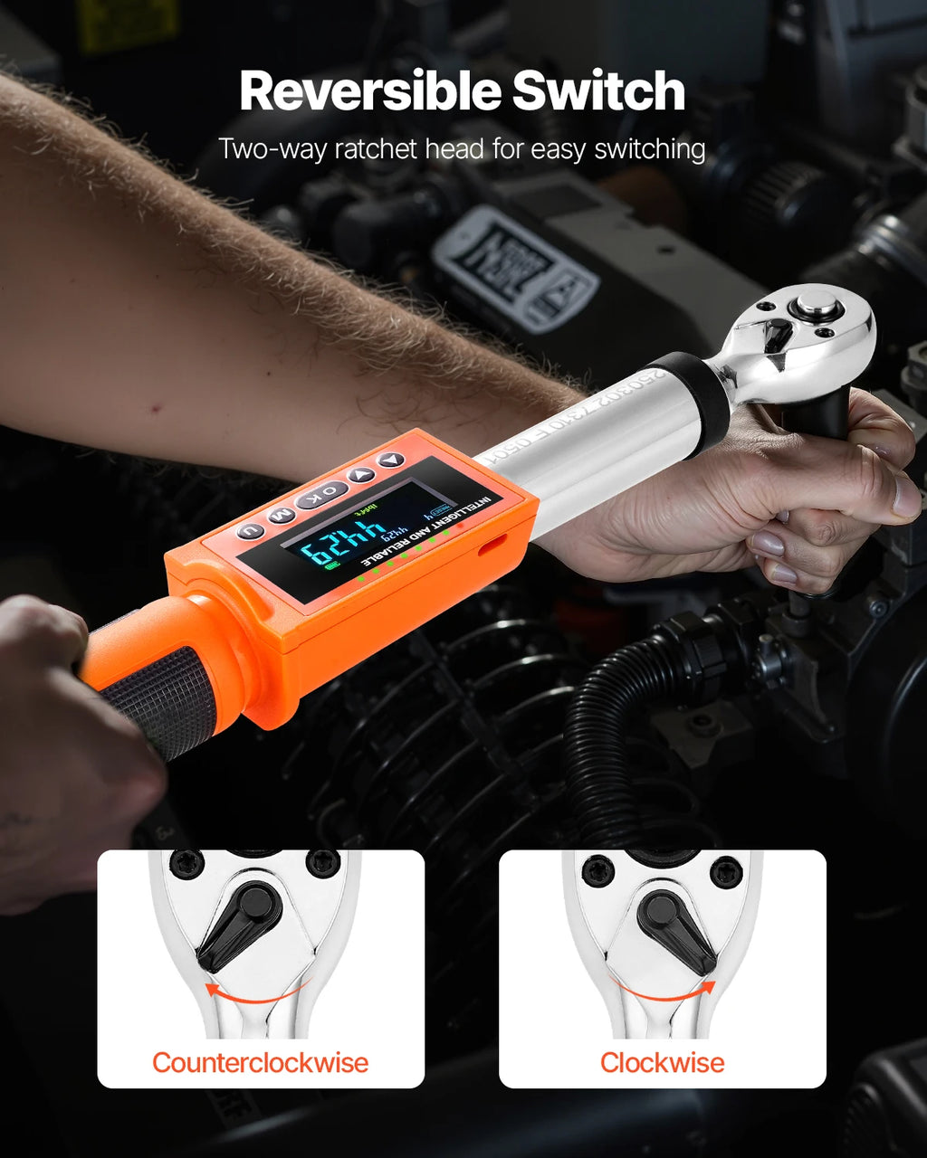 SucceBuy Digital Torque Wrench 72-Tooth ±2% High Accuracy Electronic Torque Wrench Preset Value Buzzer and LED Notification