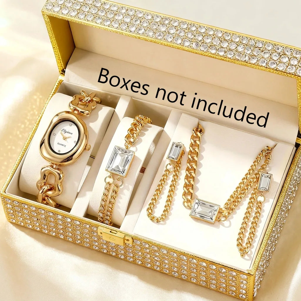 5PCS Elegant Chain Bracelet Women Watch Rhinestone Jewelry Set Fashion Irregular Quartz Wristwatch Reloj Mujer (Without Box）