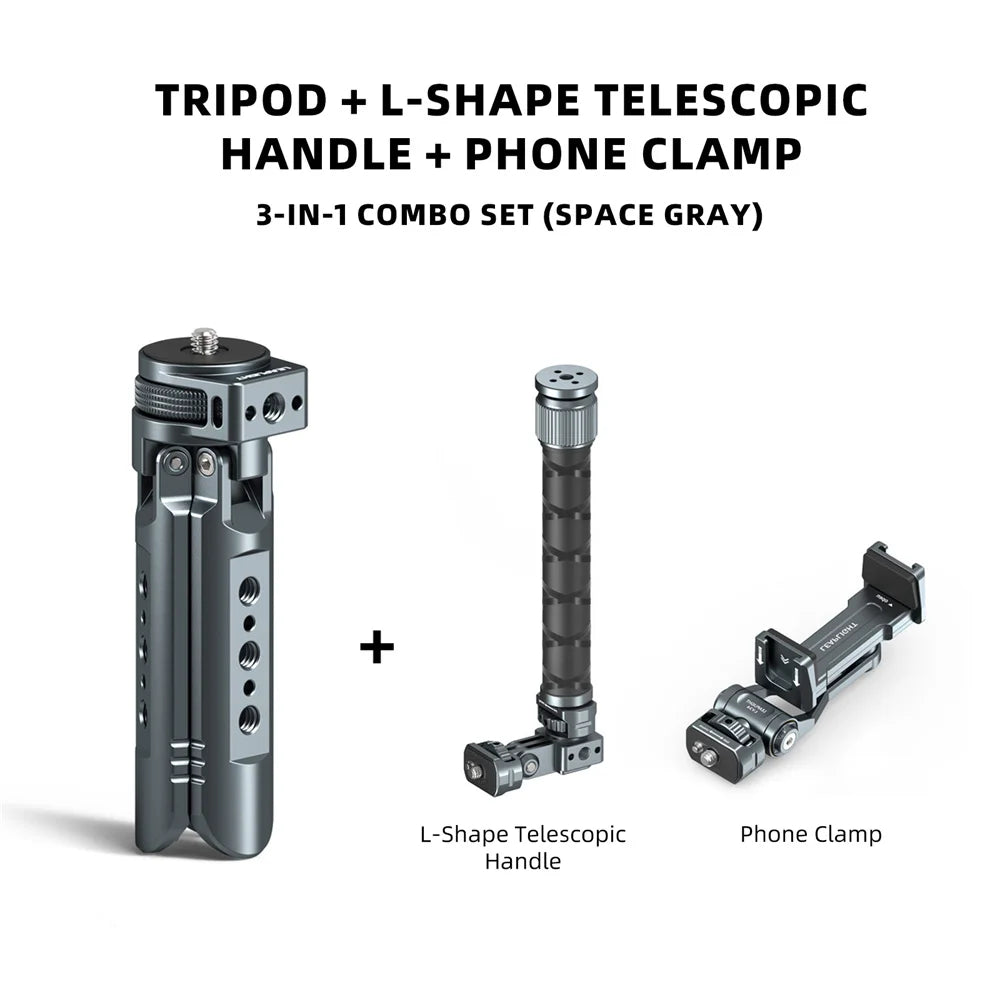 LEAPLIGHT Aluminum Mini Tripod for DJI Osmo Pocket 3/4/4P/360LunaUltra Camera Tripod Handheld Grip w 360° BallHead+Phone Stand