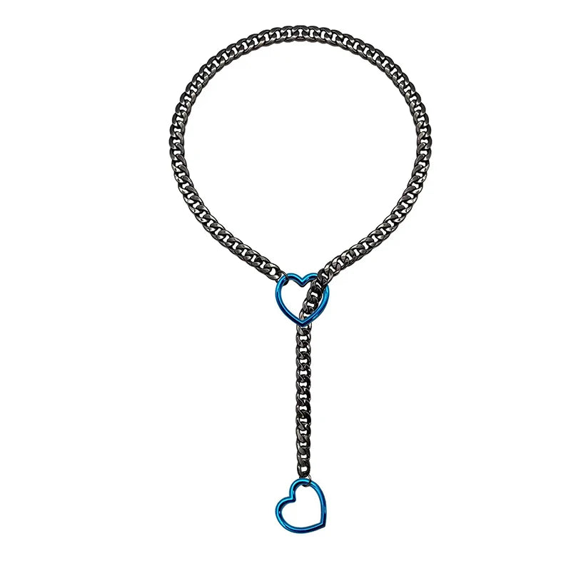 Heart O-ring Slip Chain For Women Punk Rock Necklace Stainless Steel Cuban Long Necklace Trendy Simple Adjustable Y-Necklace