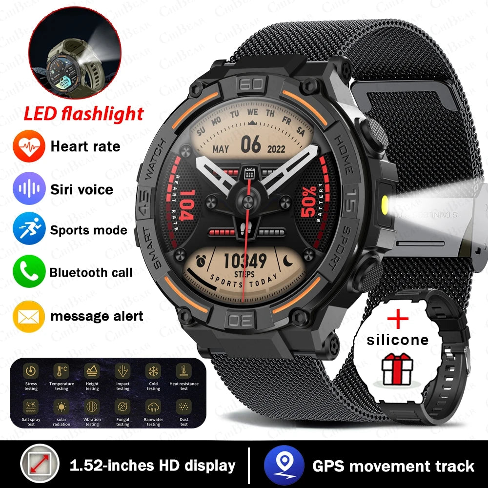 2026 New Military Outdoor SmartWatch Men Bluetooth Call Waterproof Health Monitor Sports Run tracker Smartwatch For Android iOS