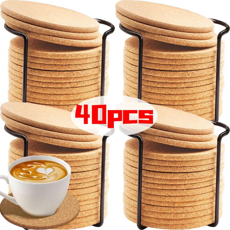 40/1pcs Non-Slip Cork Coasters Natural Round Wooden Cup Mat Heat Insulation Pads Table Decoration Drinks Tea Coffee Holder Cork