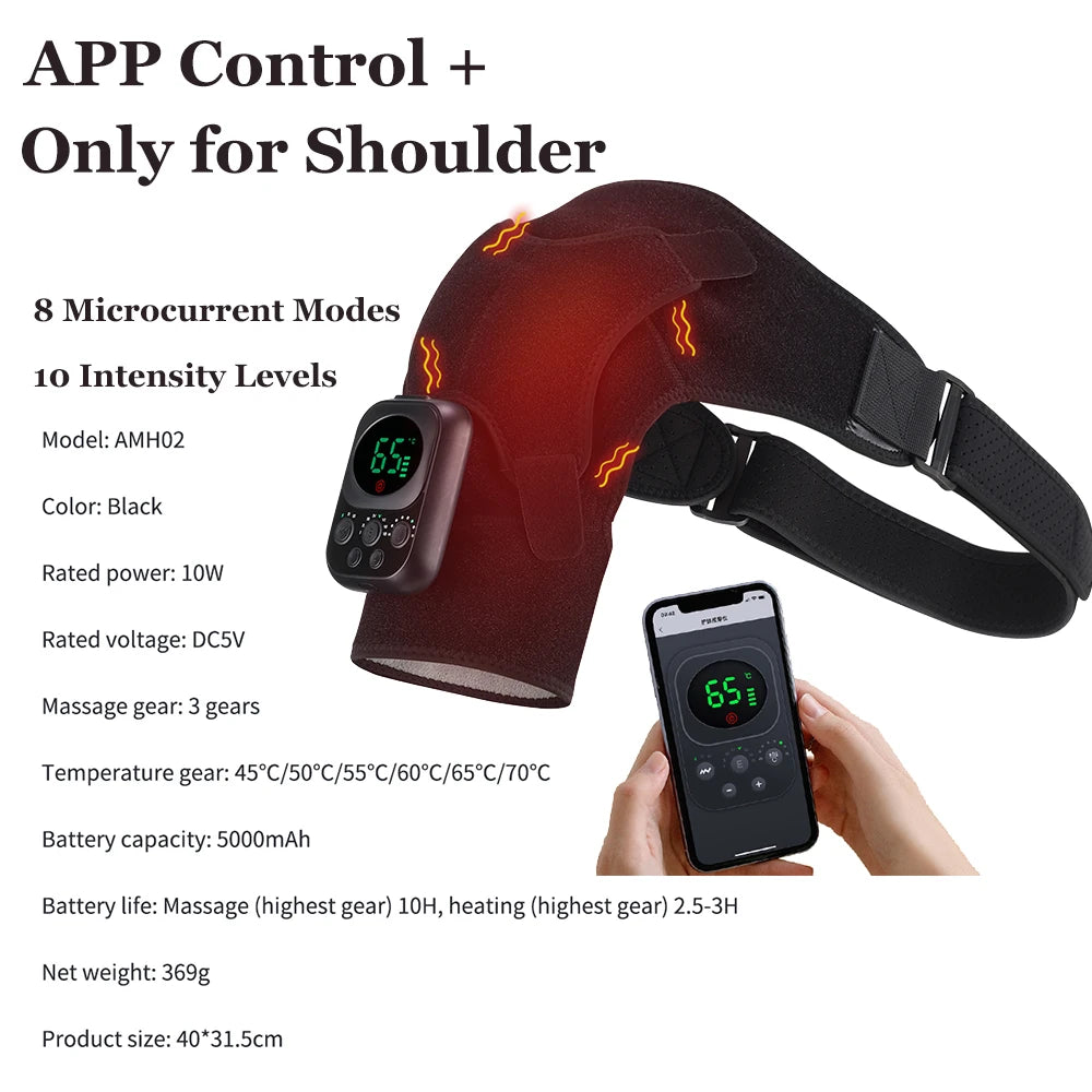 Shoulder Heating Pad With Massage 6 Adjustable Temperature HF Vibration Relax Muscle Brace Wireless Control for IOS/Android