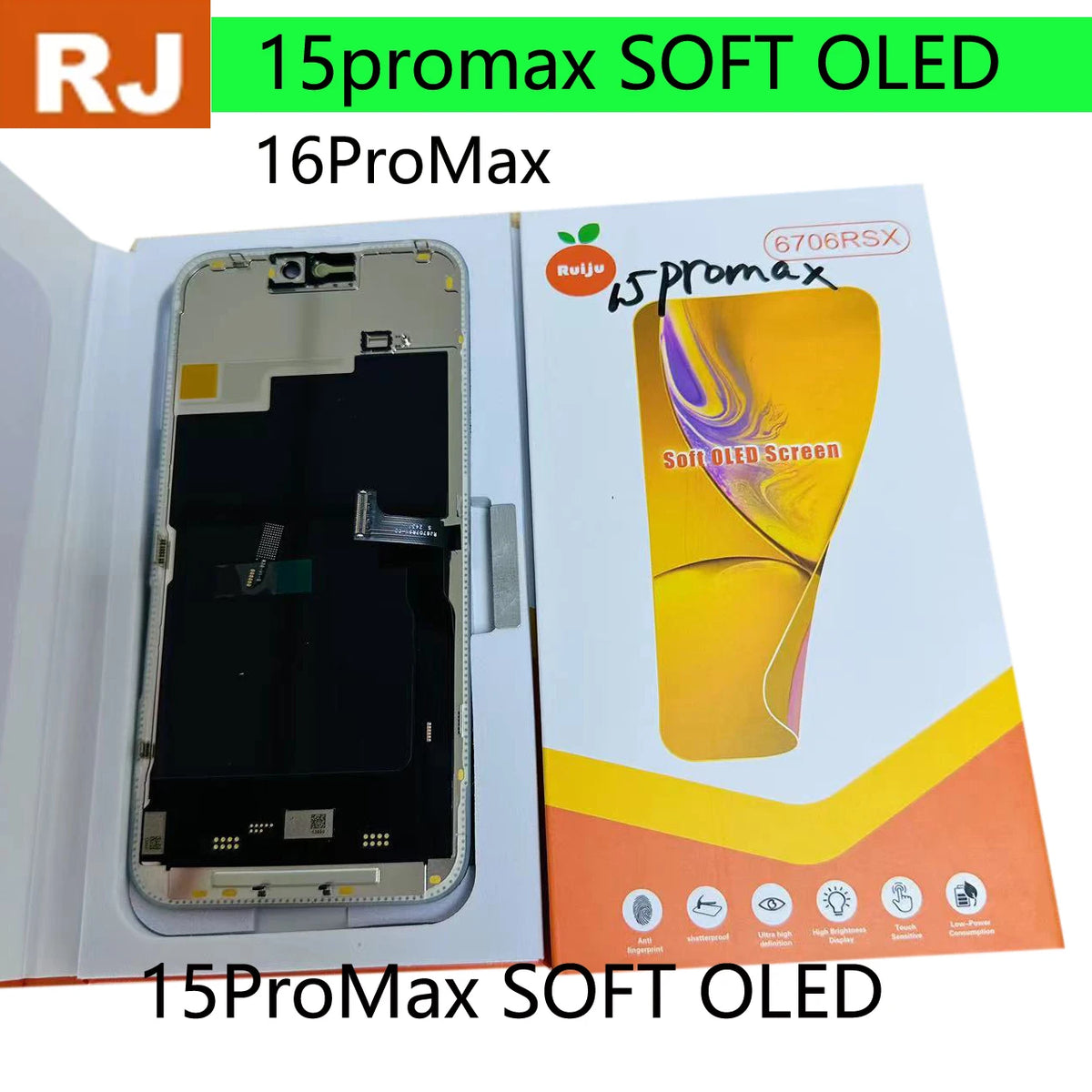 RJ SOFT OLED LCD Display Replacement For iPhone 16 12Pro 13pro 15pro 14pro 16pro 17pro Max 14 16 15 PLUS Touch Screen Digitizer
