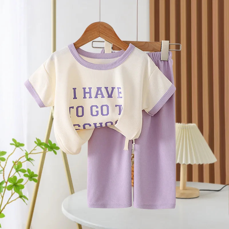 New Spring Summer Girls Clothing Set Letter Cartoon Frog Print Comfortable T-shirt+Pants 2Pcs Suit For Kids Children Outfit
