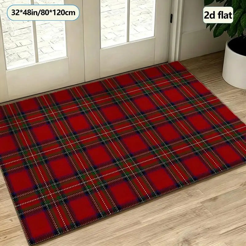 Traditional Red Scottish Plaid Carpet, Square Carpet, Suitable for Indoor Hall and Living Room Floor Decoration