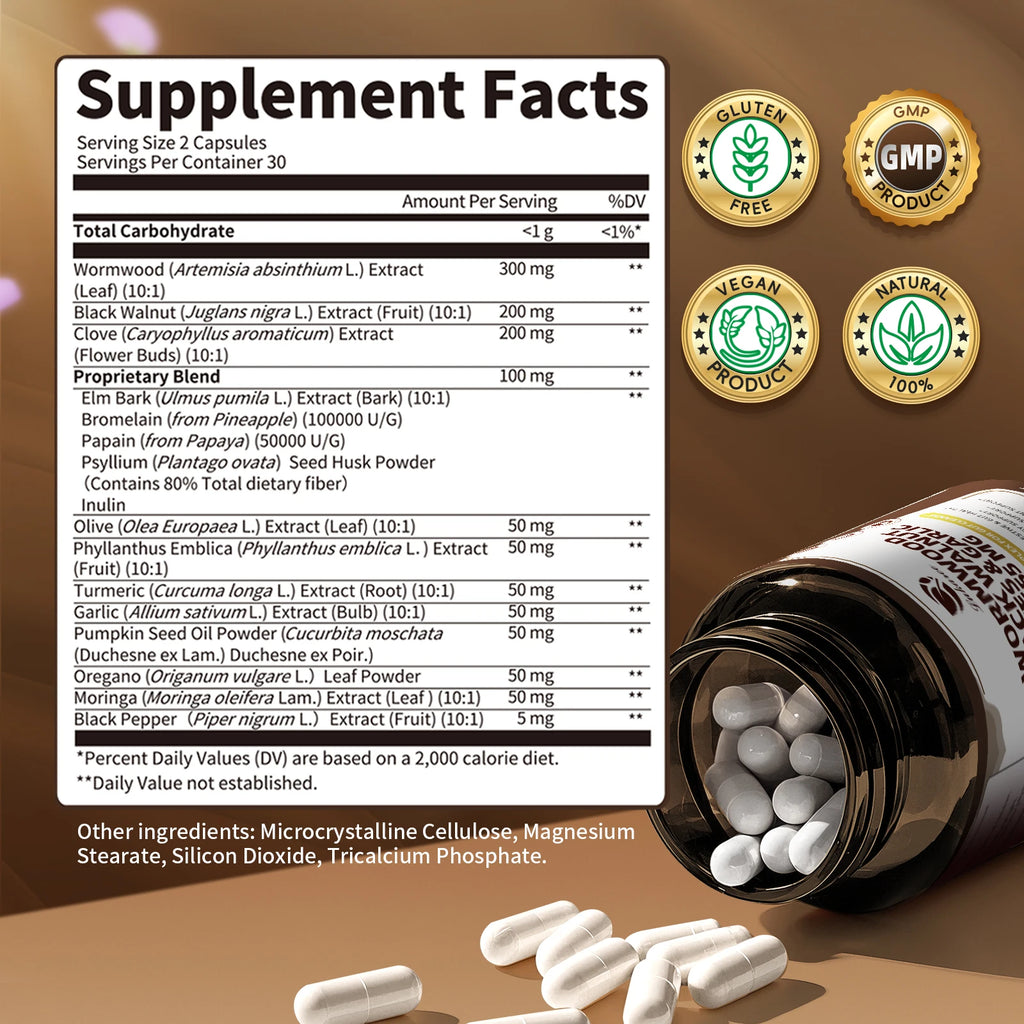 Lukaree 16-in-1 Black Walnut Wormwood Capsules,Rapid Gut Cleanse&Digestive Health with Clove Garlic Turmeric,Liposomal Delivery