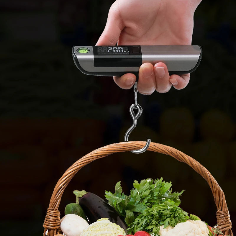 Portable Electronic Scale with Rule, Household Small 50kg Portable Mini Hook Weighing, High-Precision Luggage Weighing Device