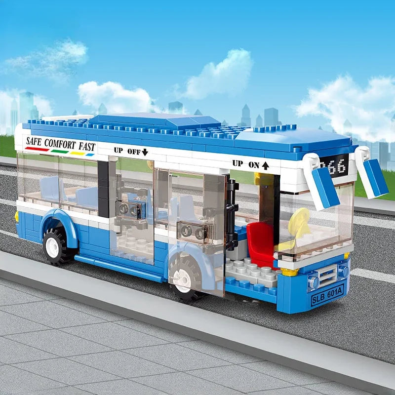 MOC Police Patrol Car Helicopter City Traffic Bus Assembly Model DIY Building Blocks Classic Creative Puzzle Toys Boy Gifts