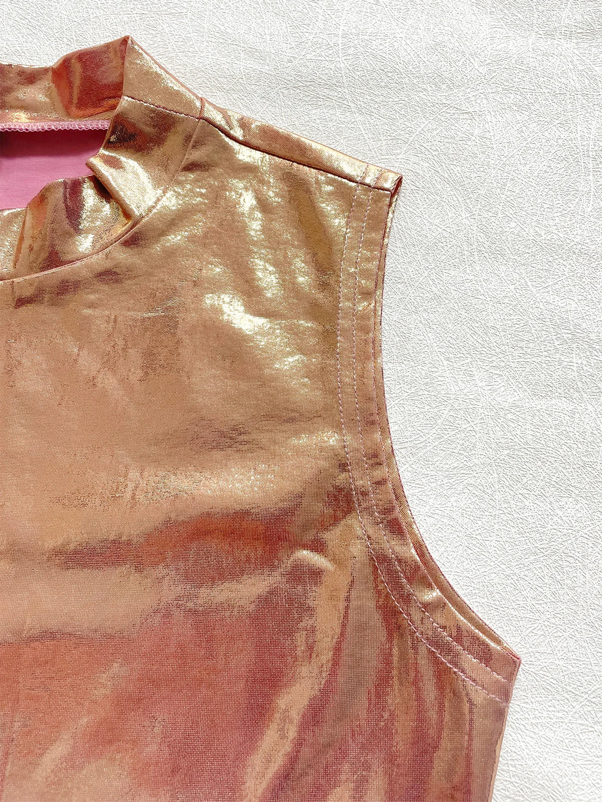 Women Metallic Shiny Sleeveless Mini Bodycon Dress Mock Neck Slim Fit Party Club Night Out Short Dress