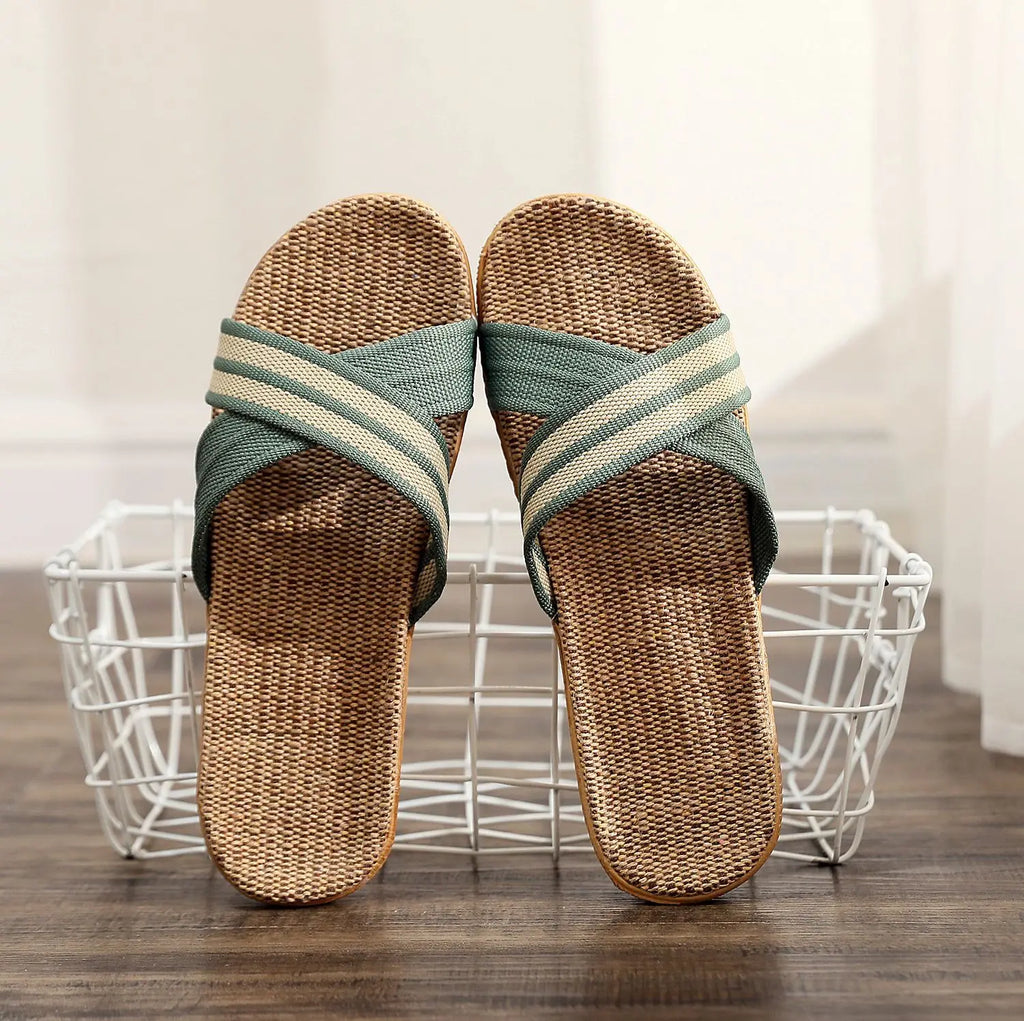 Summer Women's Slippers Home Flats Hemp Luxury Designer Woman Shoes Casual Indoor Slides Couple 2026 Soft Lightweight Large Size