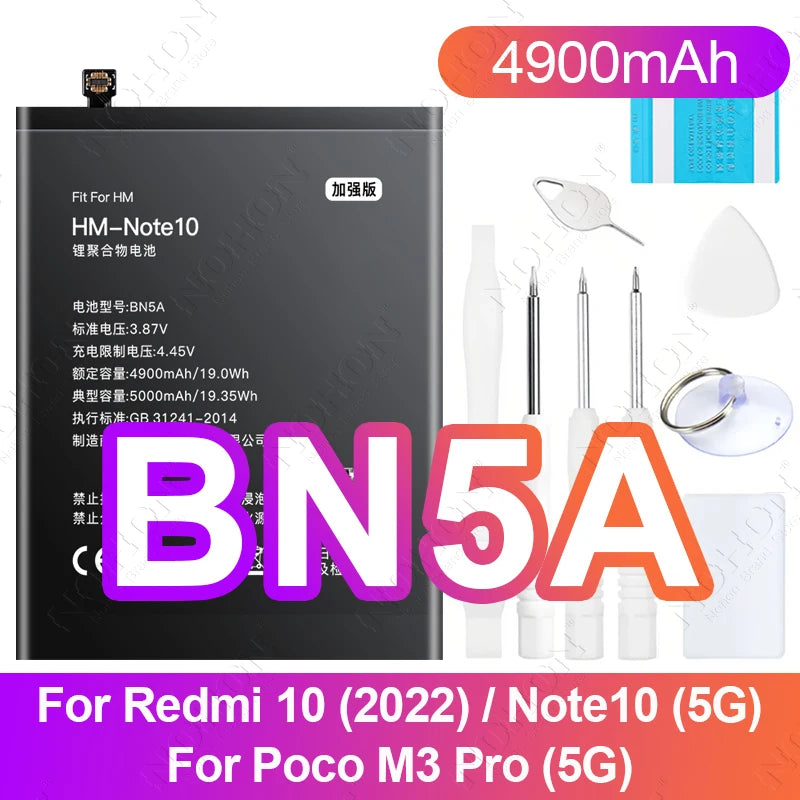NOHON BN61 Battery for Xiaomi Poco X3 X4 GT X5 X6 Pro F5 F4 F3 F2 M5 M4 M3 M6 Pro C40 Redmi K50 K40 K30 Bateria BM4Y BN57 BP48