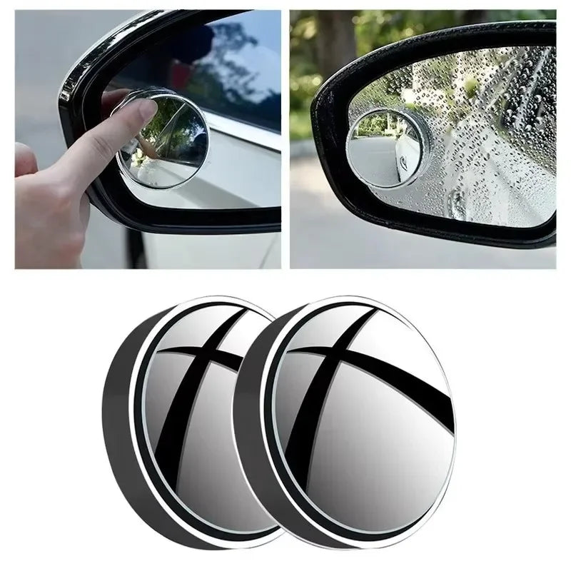 2pcs Convex Mounted Auxiliary Rear-View Mirror 360 Degree Rotation Wide-Angle Round Frame Blind Spot Accessory