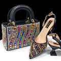 2025 Shiny Italian Fashion Pointed Toe Women Heel Fashion Rhinestone Decoration Fuchsia Color Shoes And Bag Set