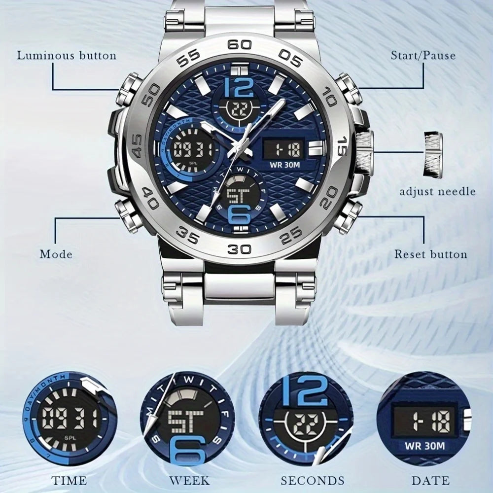 Outdoor men's sports electronic watch multifunctional dual display alarm clock timing suitable for teenagers or students