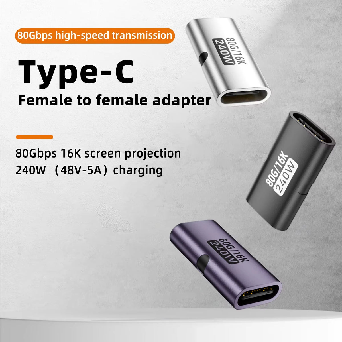 USB4 80Gbps USB C Female to Female Adapter Coupler 240W PD Fast Charging 8K@60Hz Type C Extender Converter for MacBook iPad Pro