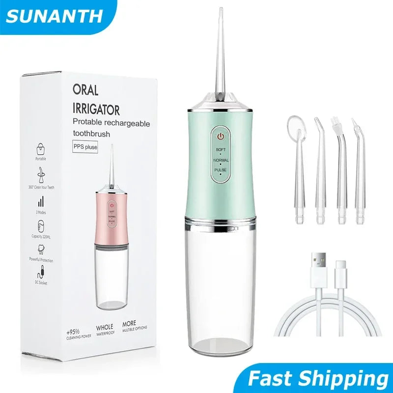Professional Portable Cordless Water Flosserfor Teeth, Rechargeable Oral Irrigator with 3 Modes & Water Drill, IPX7 Waterproof