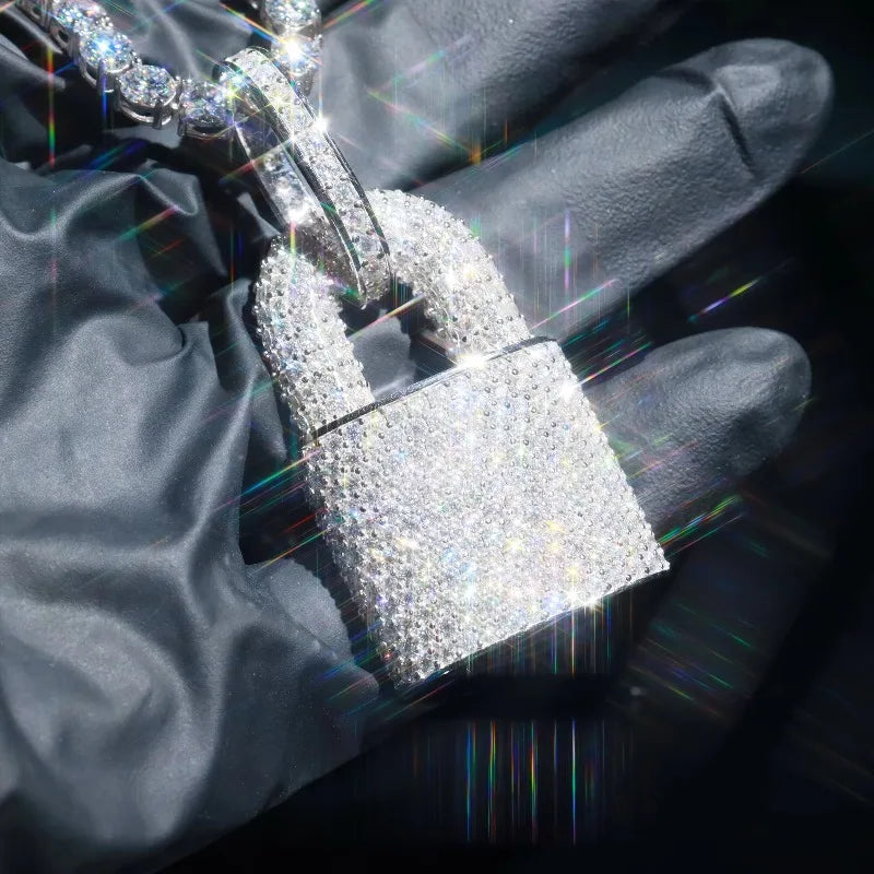 3D Customization Solid High Quality Iced  Moissanite Lock  Pendant Mother's Day and Father's Day Hiphop Jewelry for Men and Lady