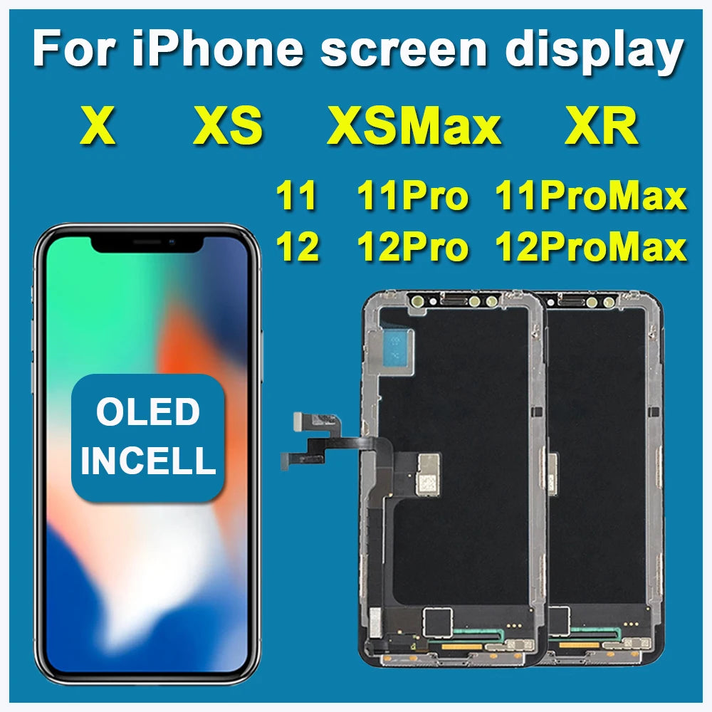 AAA+ OLED For iPhone X XR XS Max LCD Incell For iPhone 11 12 13 14 Pro Max 13 Mini 14 Plus LCD Display Screen Digitizer Assembly