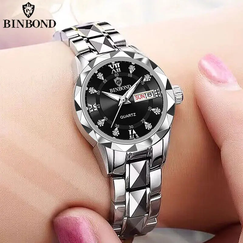 BINBONG Women Watches Luxury Fashion Ladies Quartz Watch Waterproof Luminous Date Stainless Stain Wristwatch Girlfriend Gift