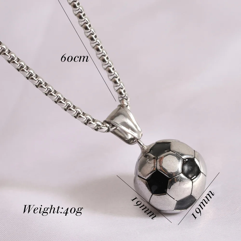 HNSP 316L Stainless Steel Football Ball Pendant Soccer Necklace For Men Jewelry Fans Gift