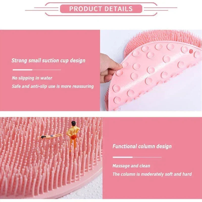 Foot Wash Mat Silicone Sponge Body Brush in The Shower Reusable Wall Mounted Back Silicone Bath Foot Massage Pad Shower