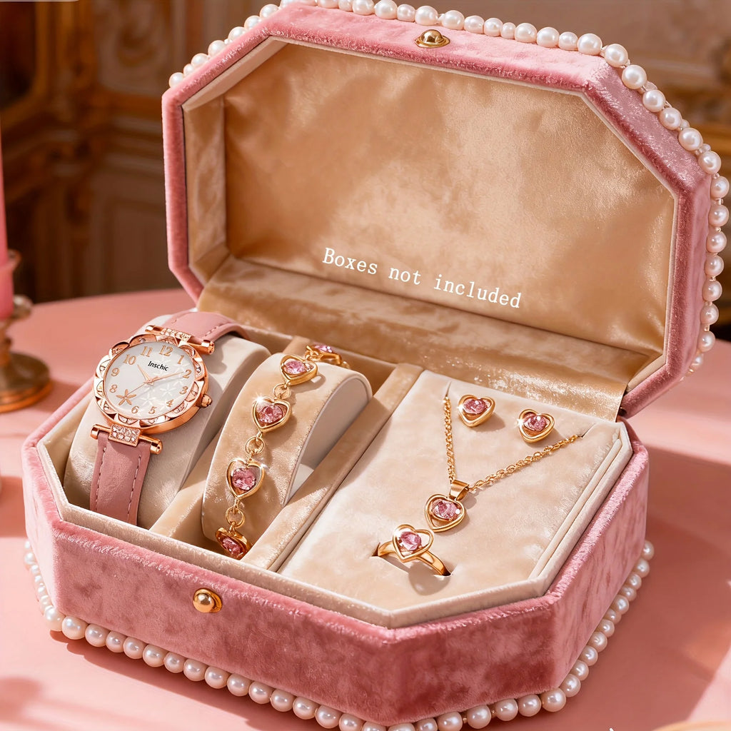 6Pcs Exquisite Fashion Women's Watch Set, Perfect Gift for Birthday Parties, Christmas, Mother's Day, Halloween.