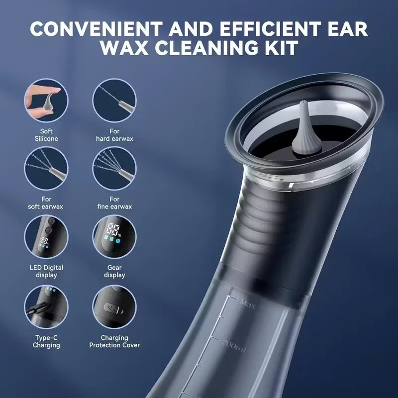 Rechargeable Ear Cleaner for Removing Earwax Integrated Dry and Dirty Storage Replaceable NozzleVisual Sewage Recovery Window