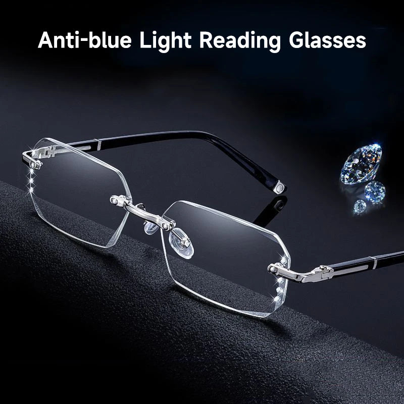 Fashion Diamond Anti-blue Light Reading Glasses Woman Man Rimless Eyewear Blocking Blue Light Protection Eyeglasses +1.0 To +4.0