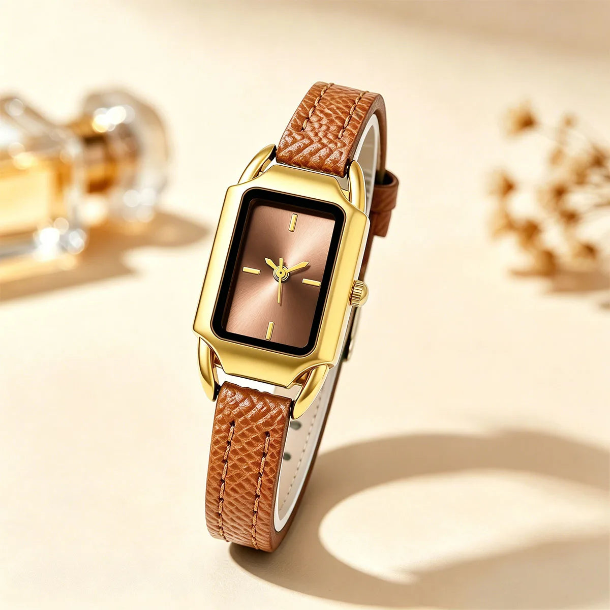 Simple Fashion Casual Women Fashion PU Leather Rectangle Quartz Watches