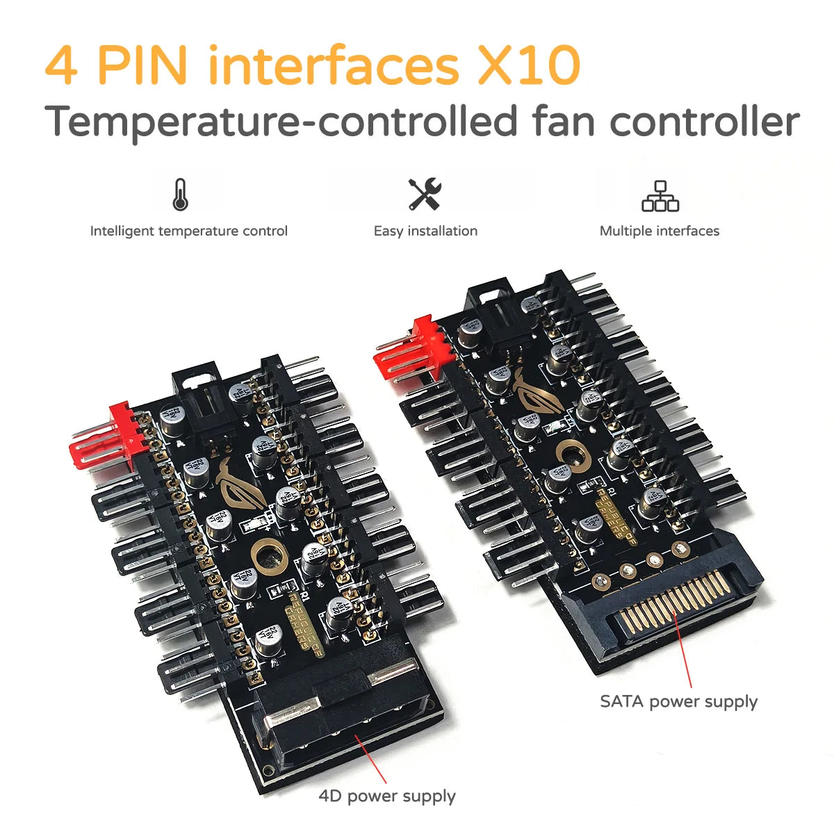 10 Port 12V 4Pin PWM Fan Controller Hub, SATA/IMolex 4PIN Powered PC Fan Splitter for Computer Case Cooling