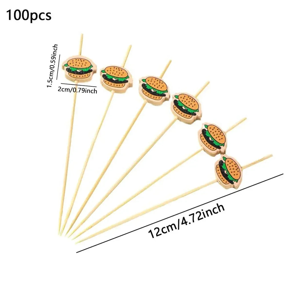 100Pcs-Hamburger Garnish Bamboo Sticks Disposable Fruit Stick Snack Skewers Party Buffet Bamboo Food Picks Bento Tools