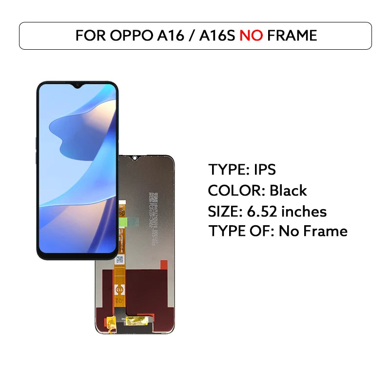 6.52" LCD Display For OPPO A16 A16s Touch Screen Digitizer Assembly With Frame CPH2269 CPH2271 Display Screen Replacement Parts