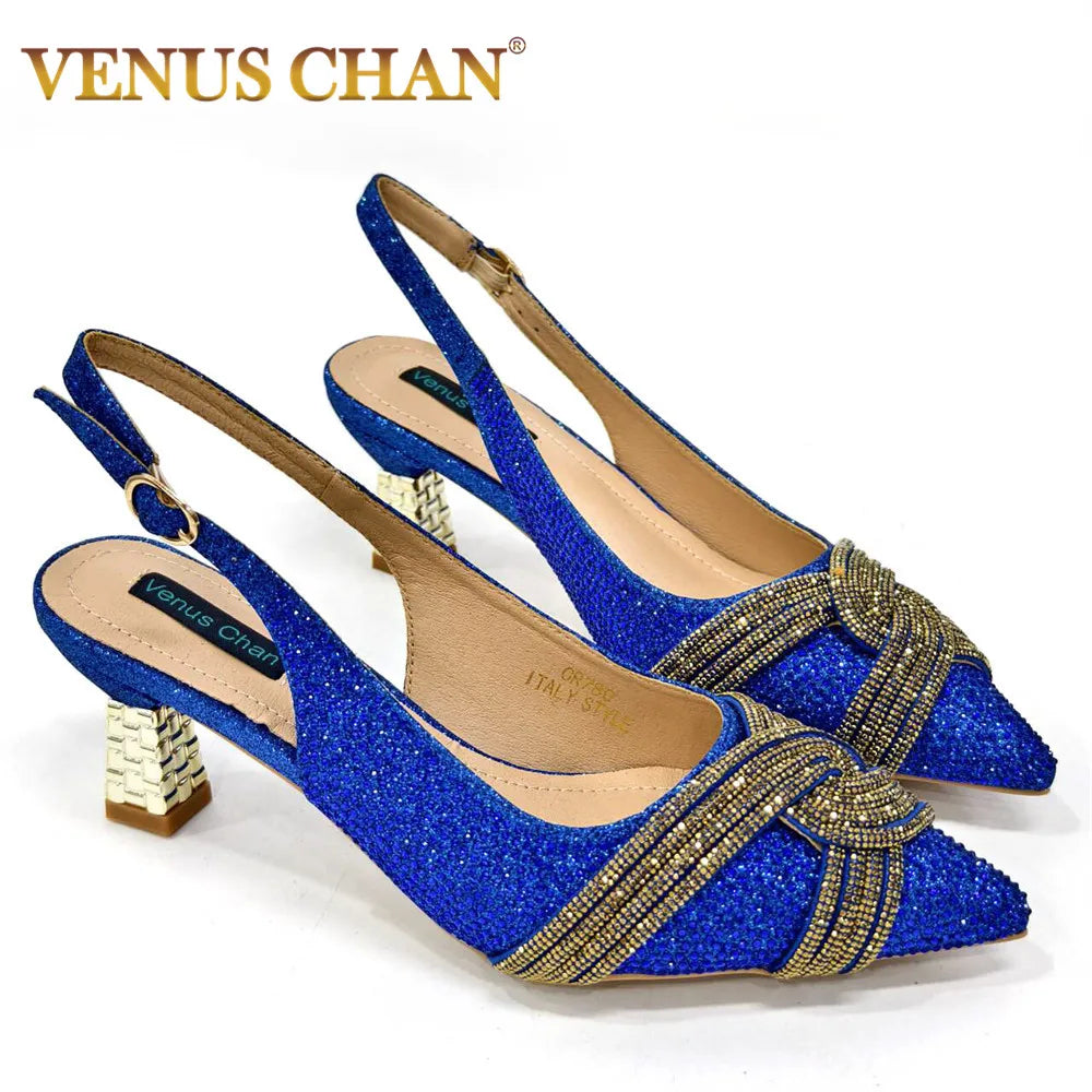 Temperament New Women's Shoes Wedding Shoes Ladies Dress Shoes Rhinestone Leather Italian Elegant Women Party Pumps
