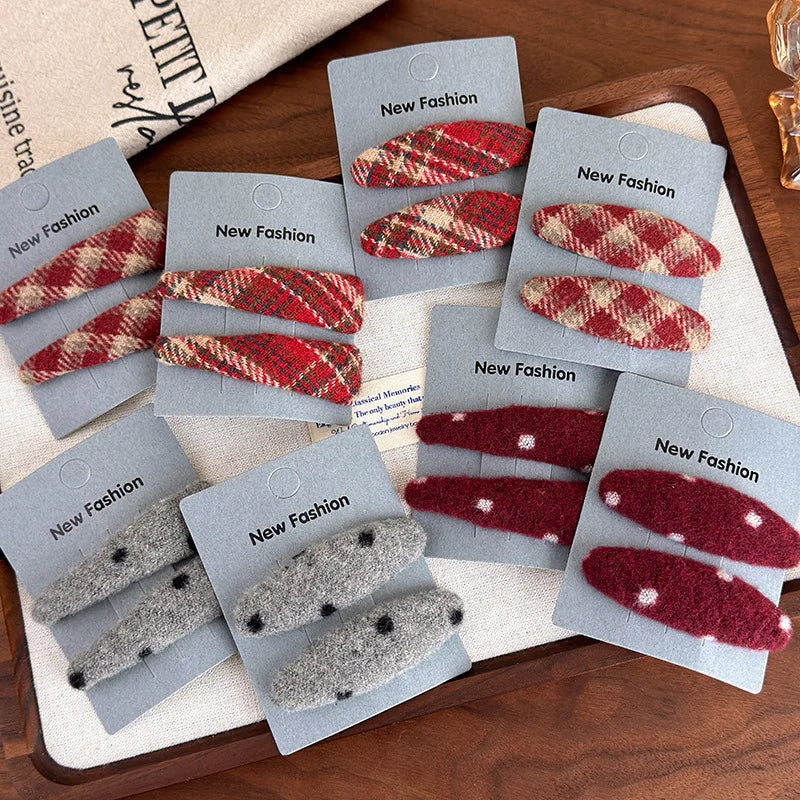 Red Polka Dot Plaid Hair Clip Luxurious, Refined, Minimalist BB Clip Autumn/Winter Small Hair Clip Woolen Side Hairpin