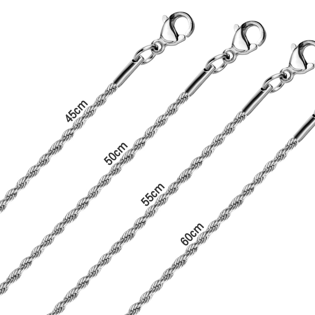 LUXUSTEEL 10pcs/Lot Stainless Steel Twist Rope Chain Necklaces 2mm Silver Color No Fade DIY Pendants Accessories Wholesale