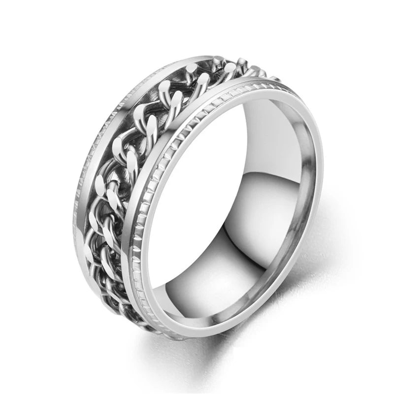 Titanium Steel Rotatable Chain Rings Men Women Stress Ring For Anxiety Couple Jewelry 8mm Corkscrew Rings Multifunctional Gift