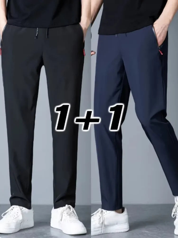 2 Pieces Men's Casual Pants Stretch Elastic Waist Jogger Korean Classic Blue Black Gray Male Brand Trousers Plus Size