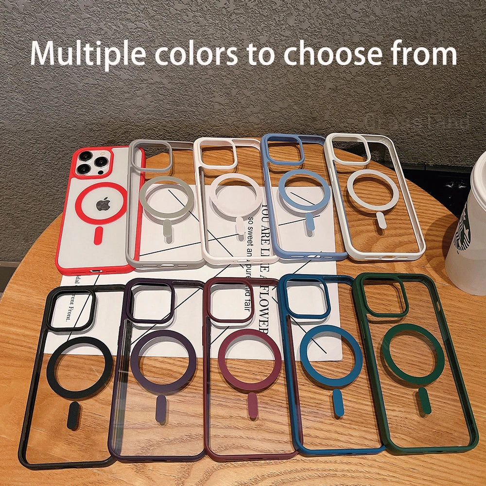 Luxury For Magsafe Transparent Case For iPhone 16 15 14 13 12 11 Pro XS XR Max Mini Plus Magnetic Wireless Charge Cases Cover