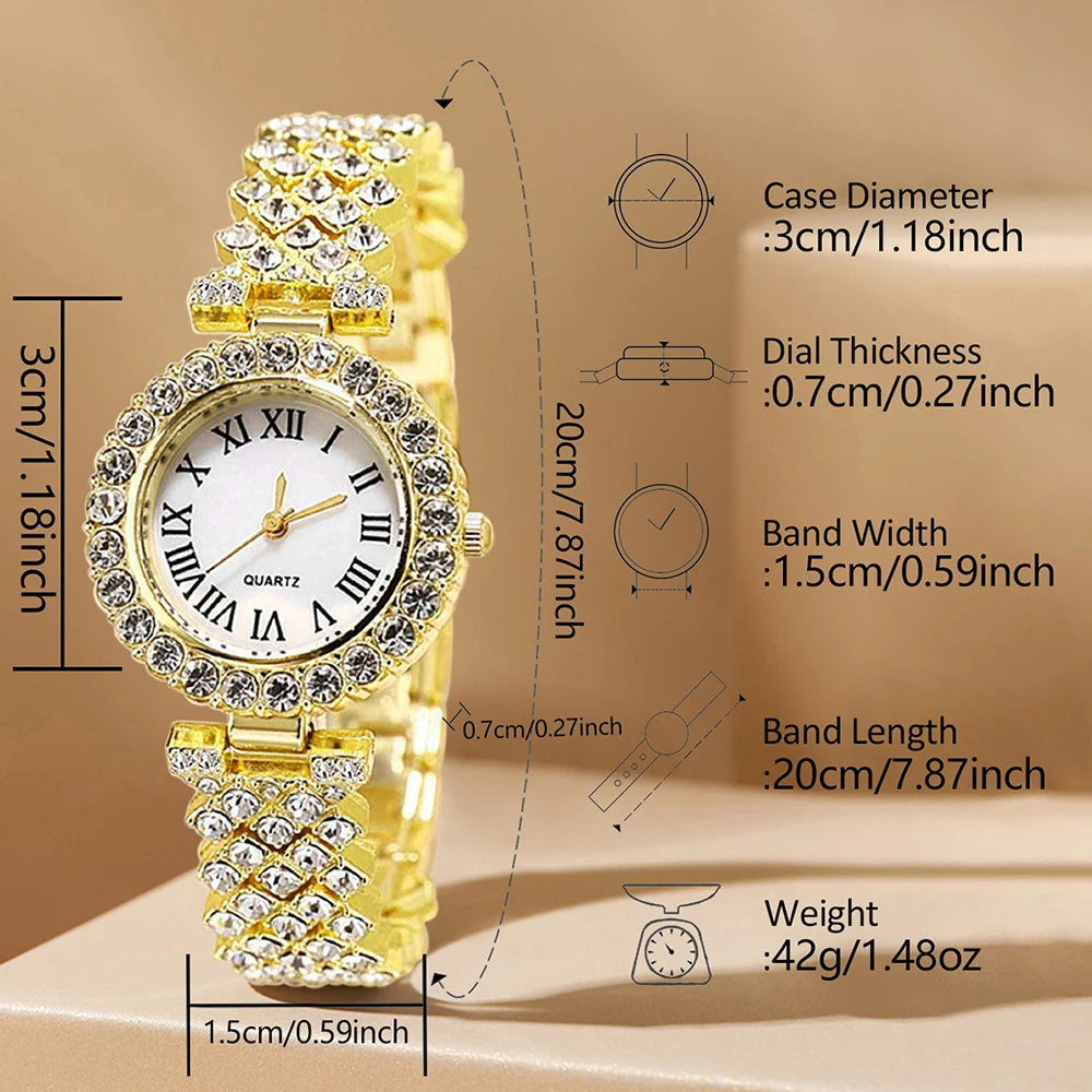 5Pcs/Set Unisex Jewelry Watches Women's Wristwatch Accessories Gold Fashion Trendy Elegant Classic Exquisite Light Luxury Rhinestone Luxury Bracelet Watch Set Y2K Suitable for Travel, Vacation, Parties, Daily Outfits, and Our
