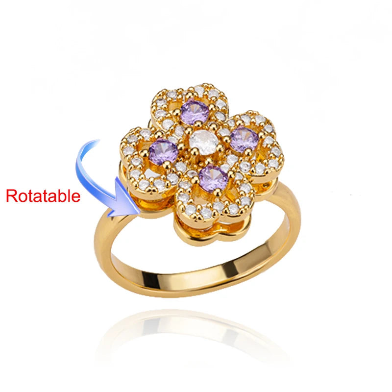Anti-Stress Anxiety Rings for Women Gold Color Open Adjustable Rotating Ring Aesthetic Wedding Fashion Jewelry Gift