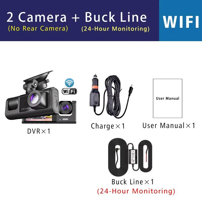 1080P 3 Channel Lens WiFi Dash Cam Car DVR Interior Vehicle Camera Mini Recorder Video Registrator Dashcam Three Way Camcord