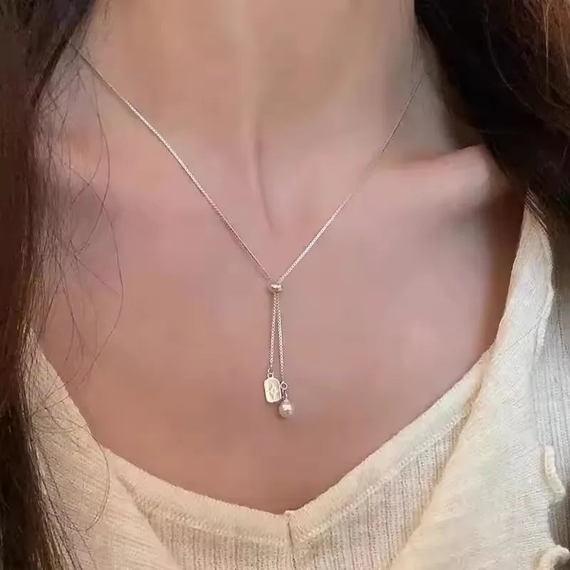 S925 Sterling Silver Necklaces For Women Simple Chain Fashion Minimalist Pendant Necklaces Adjustbale Necklace Birthday Gift