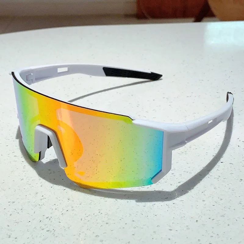 New Integrated Large Frame Colorful Bicycle Riding Sunglasses, Outdoor Sports Hiking Skiing Windproof Sunglasses