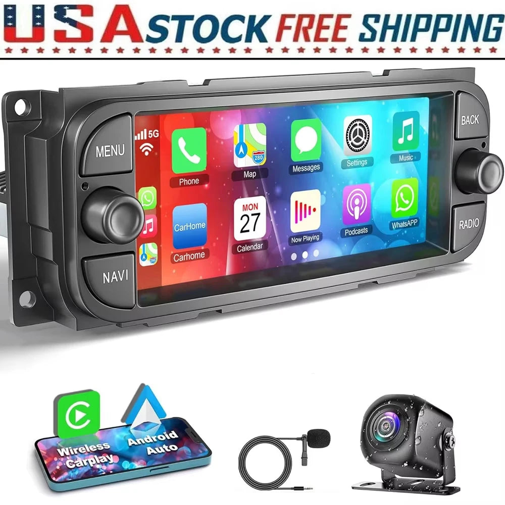 New 6.86inch Android 13 Touch Car Stereo Radio Multimedia Video Player 2+32GB For Dodge RAM 2002-2006 Jeep Wrangler 2003-2006 Jeep Grand Cherokee 1999-2004 Support Wireless Carplay Android GPS WiFi FM RDS Bluetooth Mirror Lin