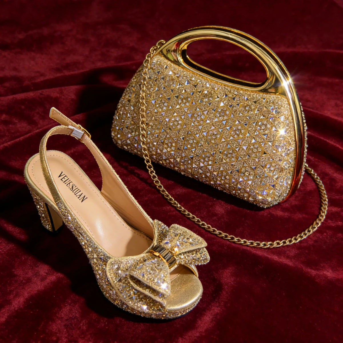 Chic Green Rhinestone Peep-Toe High Heel Sandals and Elegant Matching Bag Set for Women's Parties and Weddings - Italian Design